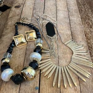Black and Gold Necklace and Earrings Set Bundle